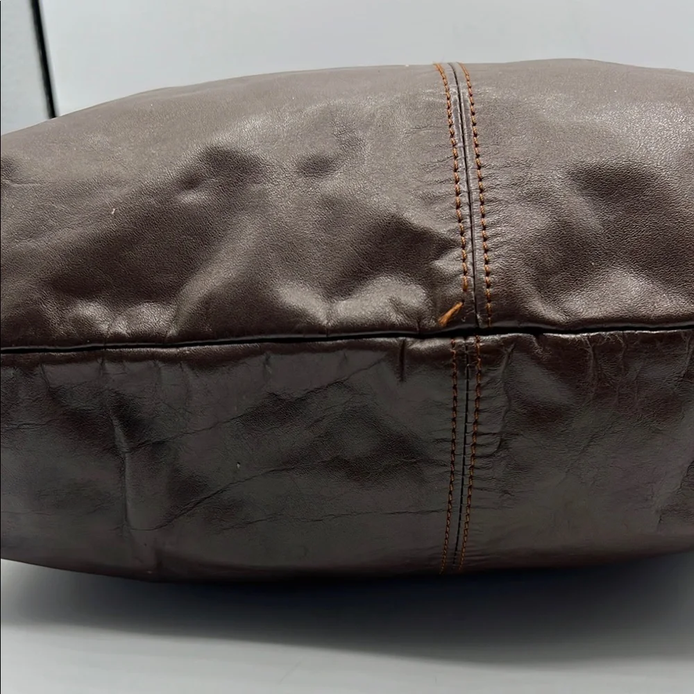 Gaitan Dark Brown Orange Handpainted Florals Tooled Leather‎ Trim Vintage RARE